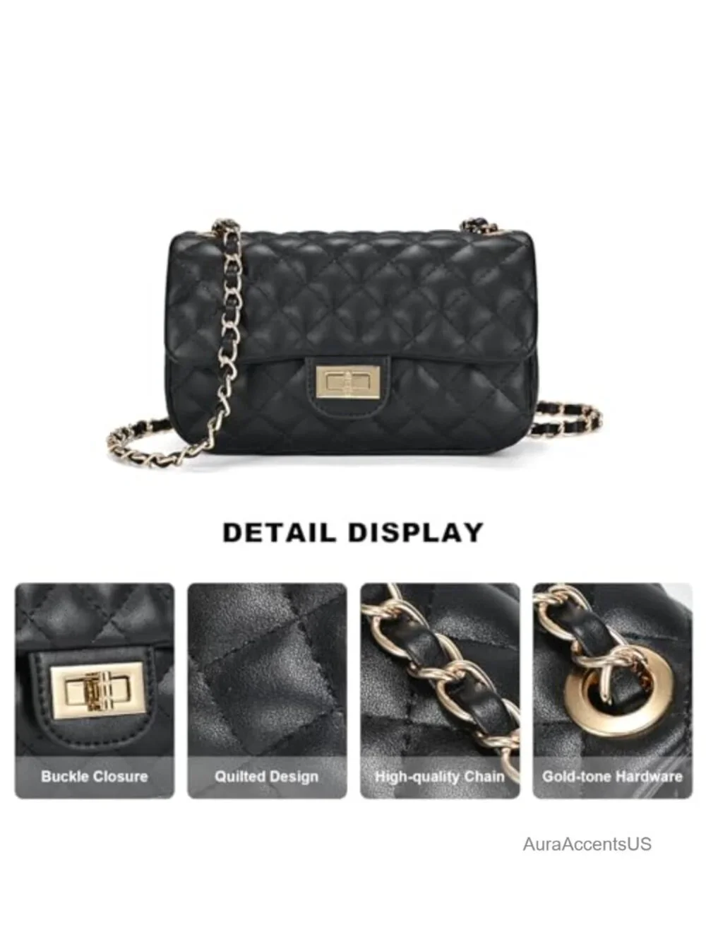 Quilted Crossbody Bag for Women, Soft Faux Leather Mini Handbag, Vegan Clutch